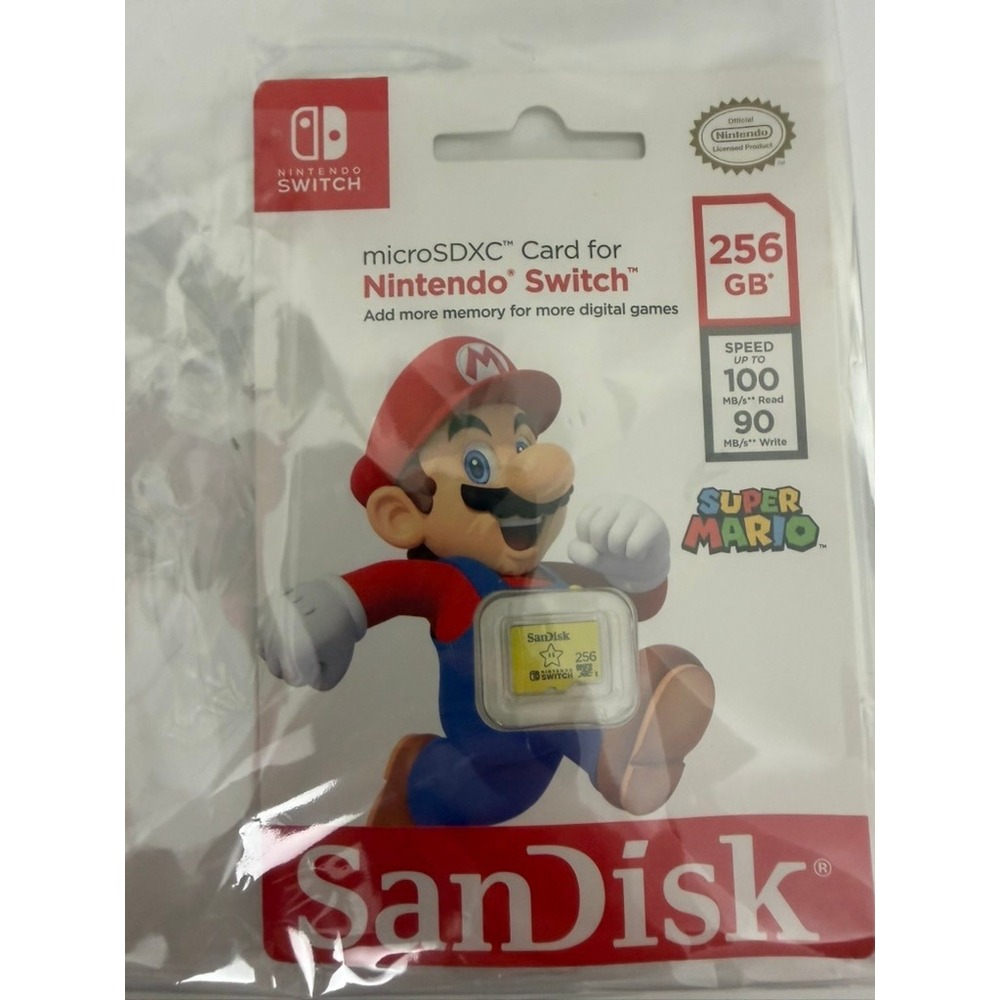 SanDisk microSDXC Card Nintendo Switch 256GB Yellow Super Star Mario NWT